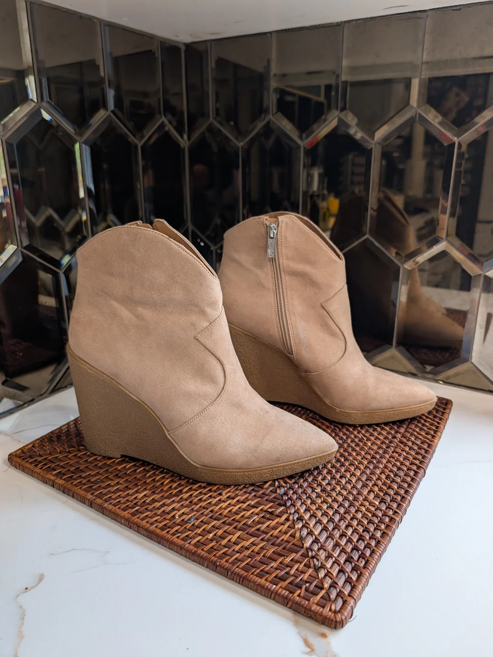 Jessica Simpson Women's Tan Suede Wedge Booties - Stylish Ankle Boots